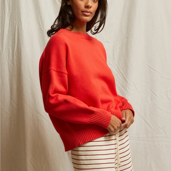 perfectwhitetee Sweaters - Women’s perfectwhitetee Sweater Janet Cotton Crewneck Sweater Poppy Red Slouch
